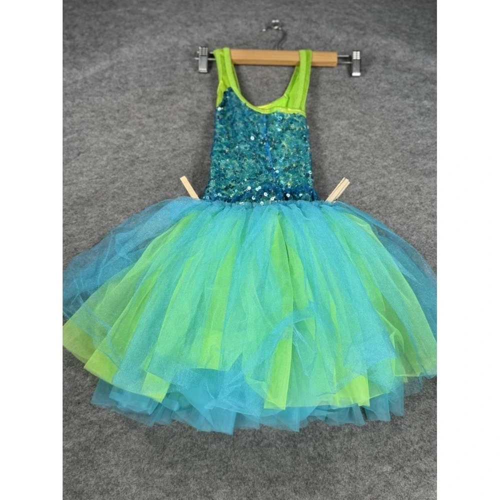 A Wish Come True Girls LC Sequin Tutu Dress Blue Green‎ Dance Costume Ballet